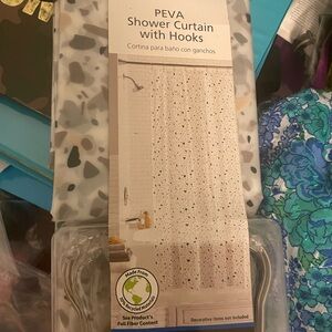 PEVA Shower Curtain with Hooks - Black and Gray